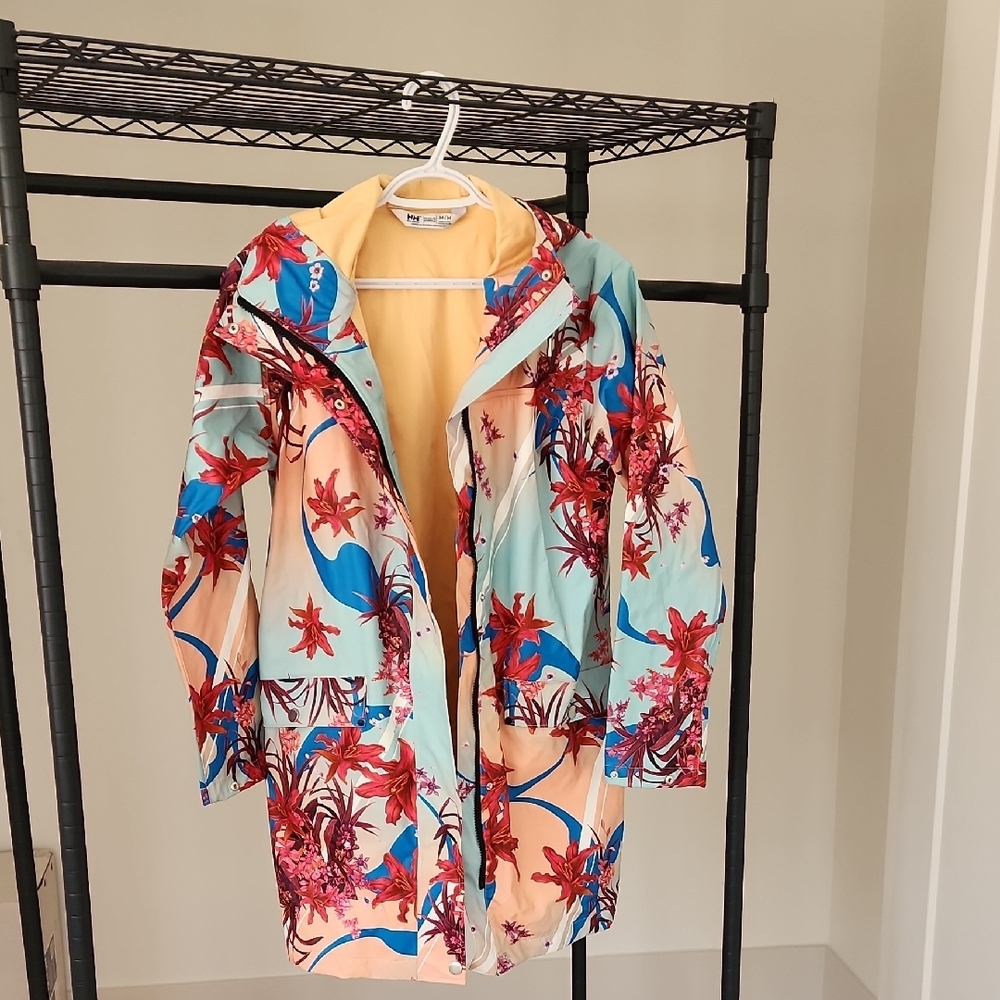 Floral Multicolor Hooded Rain Jacket Medium